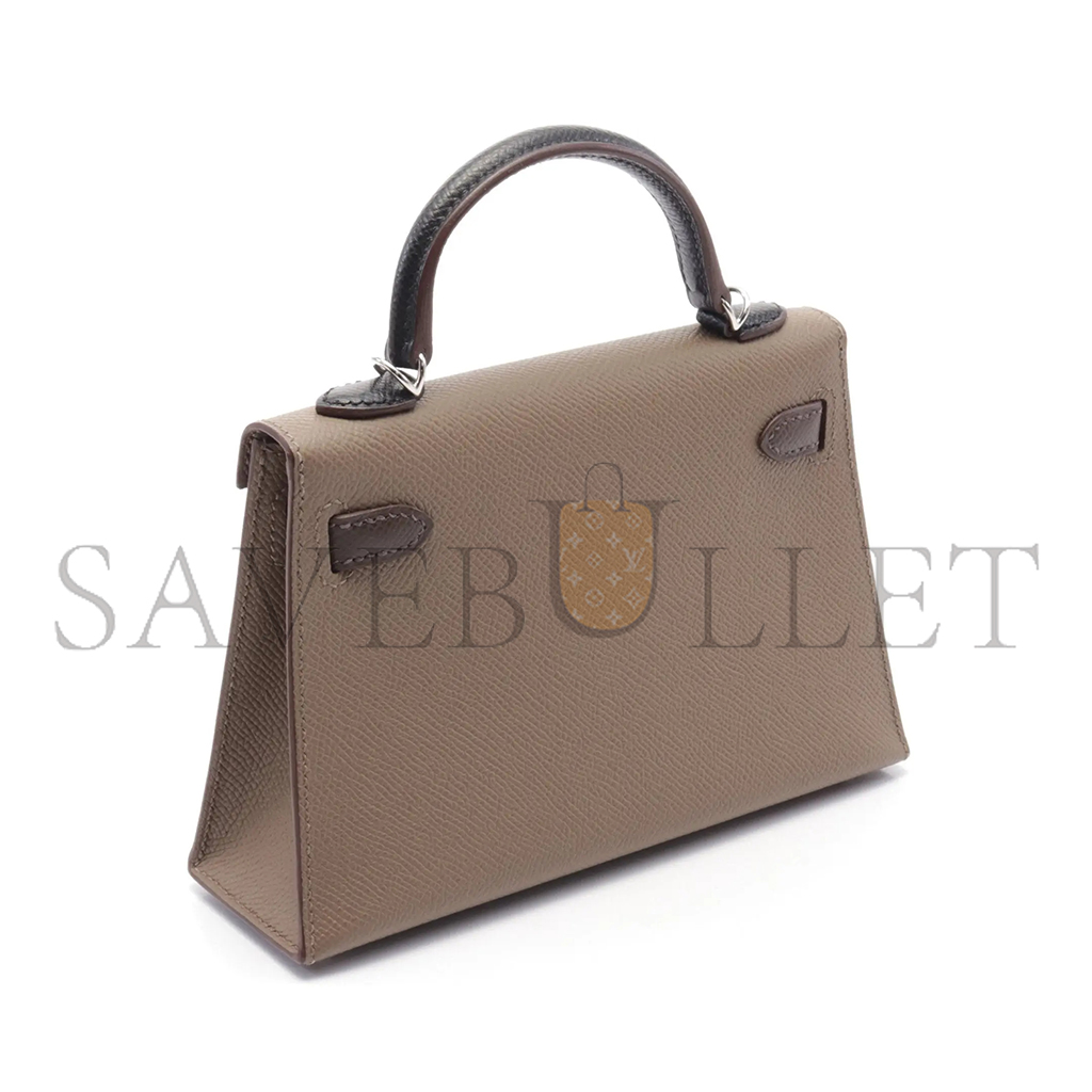 H**mes master mini kelly ii tricolor etoupe ecorse handbag veau epsom gray brown black silver hardware outside (19*12*5.5cm)